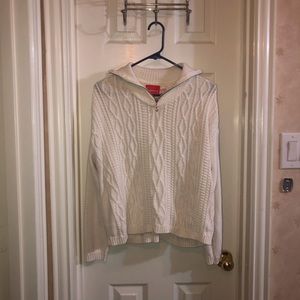 White Knitted Quarter Zip Sweater